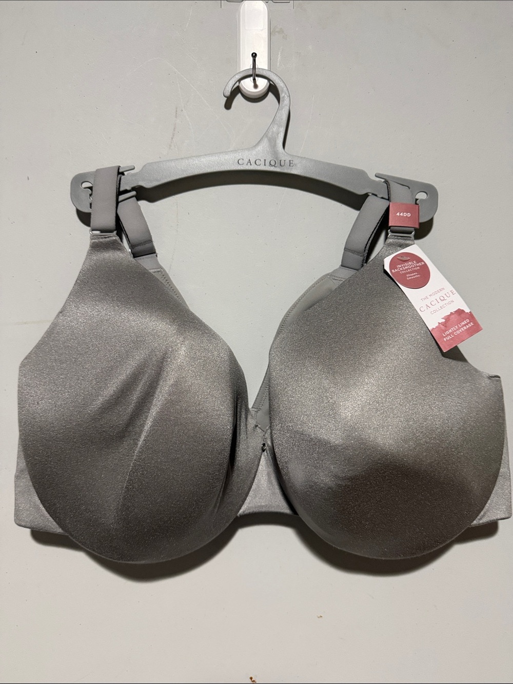Lane Bryant Cacique Metallic Silver Gray invisible back Smoother Bra